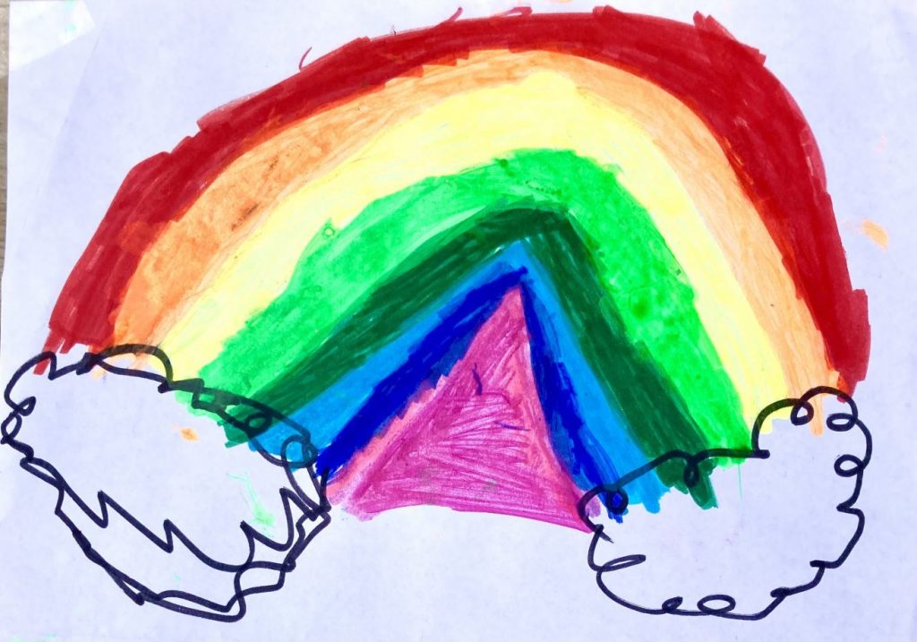Kinderbild Wolken mit Regenbogen